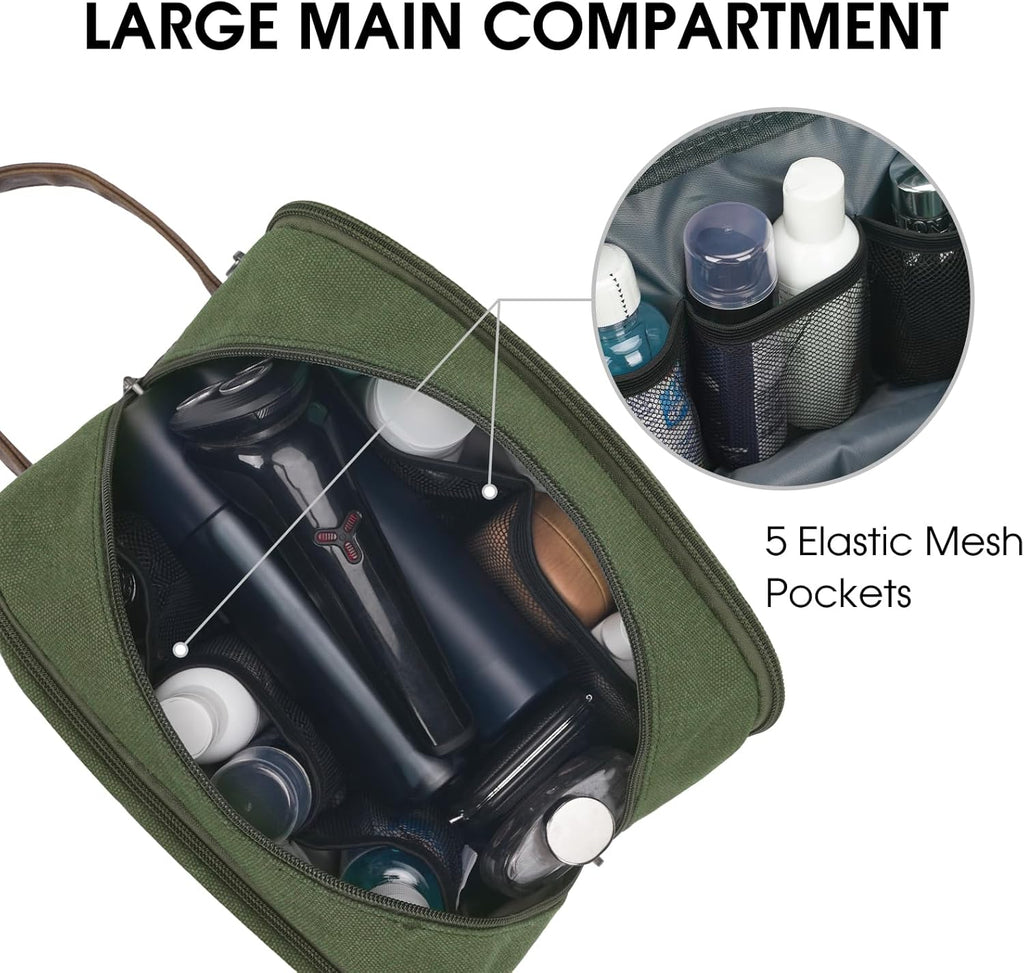 WANDF Travel Toiletry Bag for Men Large Toiletries Shaving Bag Water Resistant Hanging Dopp Kit Travel Accessories Bag for Women Men (Green)