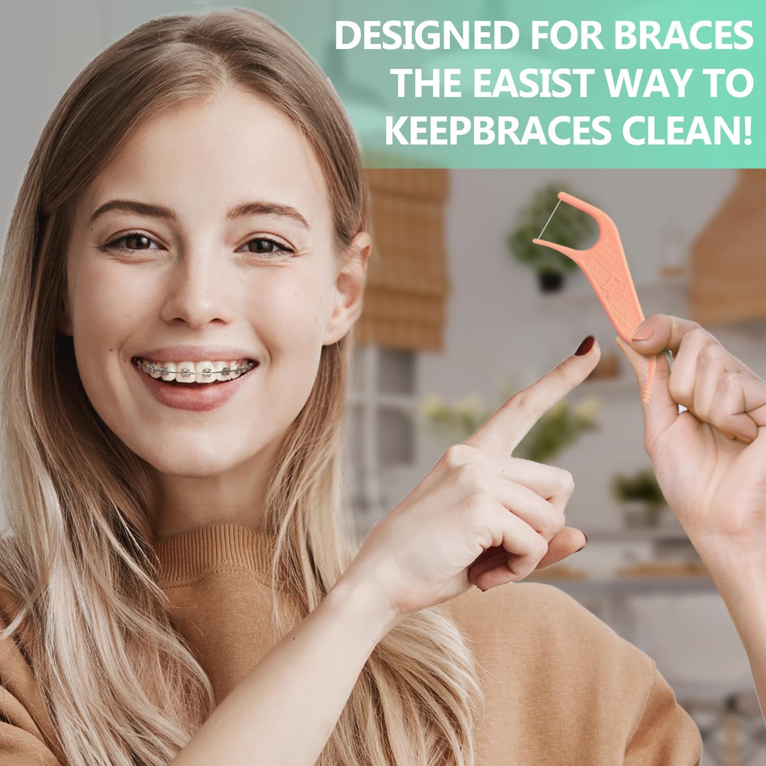Dr. Emma Orthodontic Flossers for Braces, Ortho Dental Floss Picks, Mint Flavor 60 Count/Bag (Pink, 2pack)
