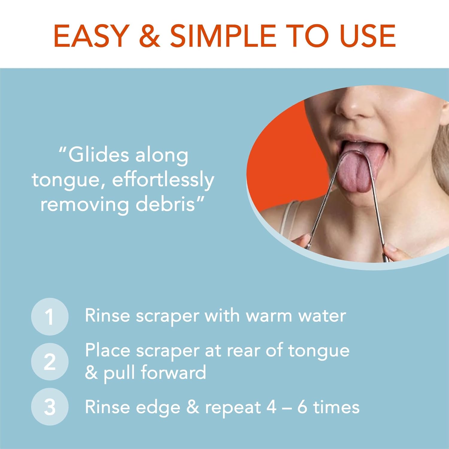 Tongue Scraper 100% Stainless Steel • Premium Tongue Cleaner • Improve Oral Health • Freshen Breath (1 Count)