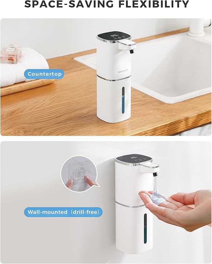 2 Pack Automatic Liquid Soap Dispenser, 12.8oz Rechargeable, Adjustable Liquid Levels, IPX5 Waterproof, Touchless & Wall/Tabletop Use for Kitchen Bathroom, White