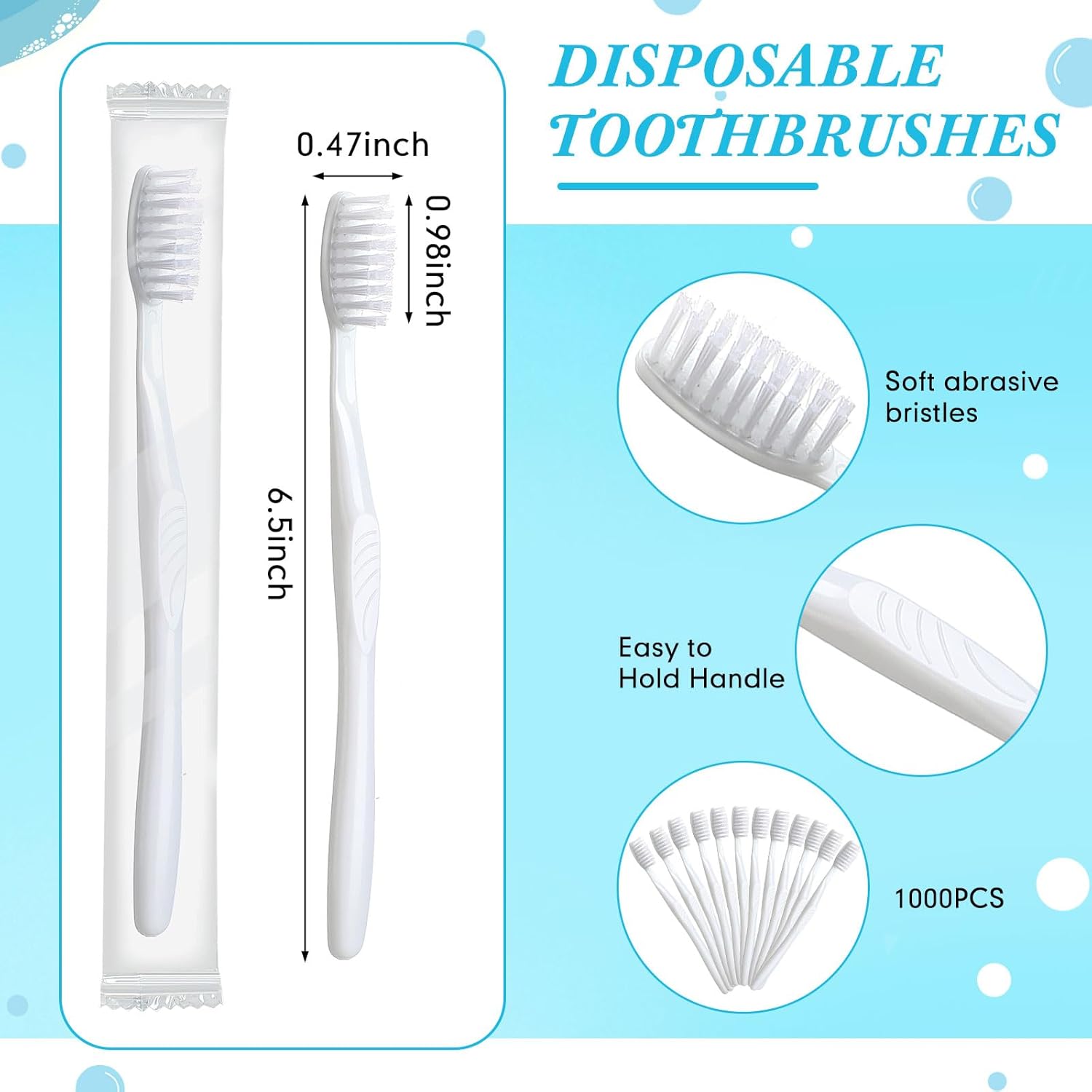 Tessco 1000 Pcs Disposable Toothbrushes Bulk Individually Wrapped Manual Soft Bristle Travel Toothbrushes Single Use Toothbrush for Homeless Hotel Toiletries Camping Office(White)