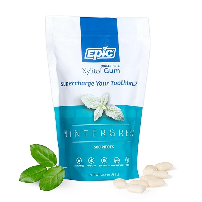 Epic Xylitol Wintergreen Chewing Gum & Peppermint Mints Bundle - 500 Pieces Wintergreen Gum & 550 Peppermint Mints - Sugar Free, Aspartame Free, Dentist-Recommended for Dry Mouth & Cavity Protection