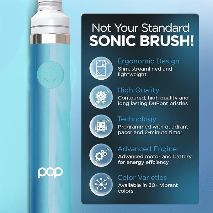 Pop Sonic Electric Toothbrush (Blue Pastel) - Travel Toothbrushes w/AAA Battery | Kids Electric Toothbrushes with 2 Speed & 15,000-30,000 Strokes/Minute, Dupont Nylon Bristles