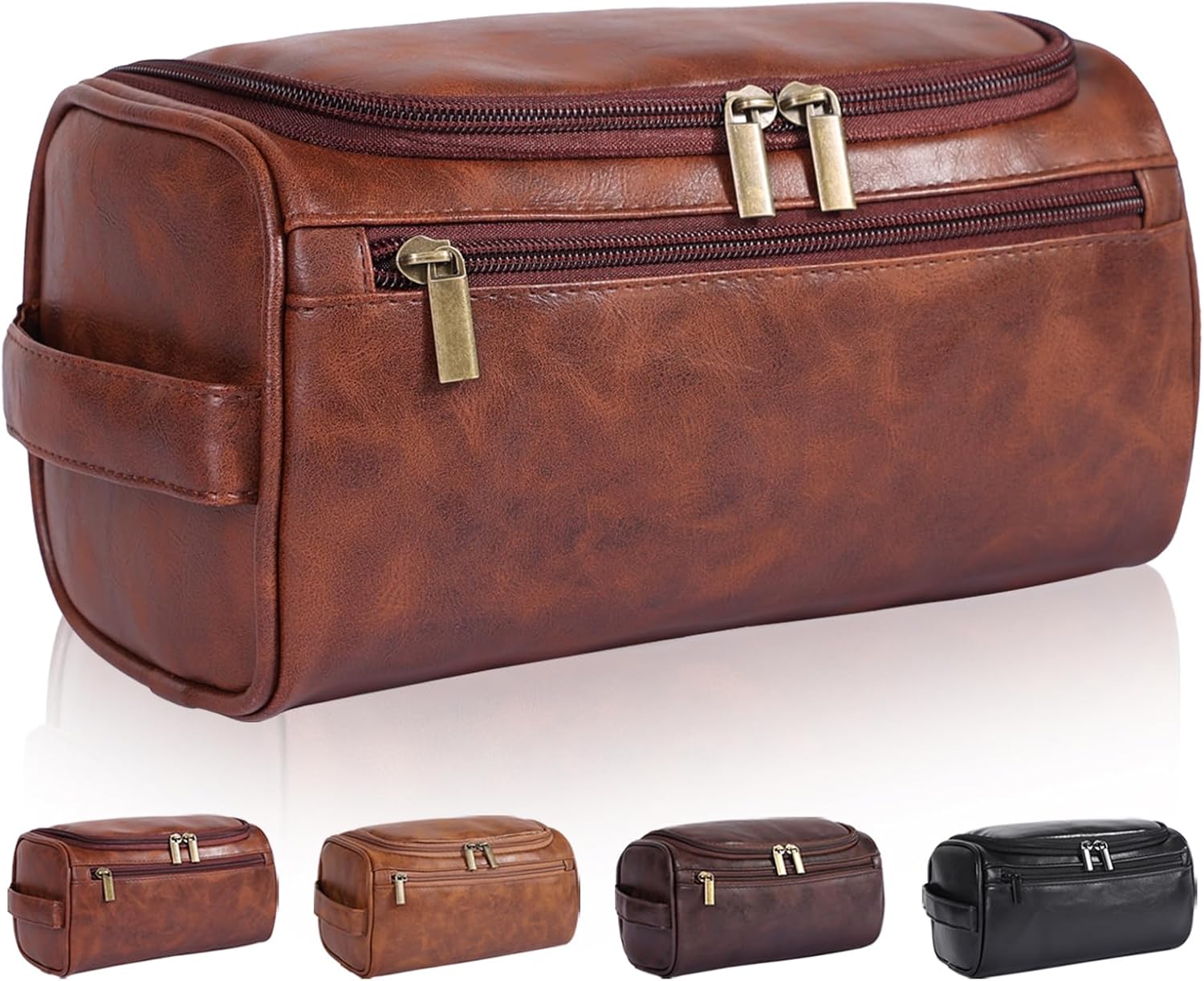 Toiletry Bag for Men, Hanging Travel Shaving Dopp Kit for Men and Women, Water-resistant Toiletries Organizer Bags, PU Leather Cosmetic Bags for Makeup Accessories (Dark Brown)