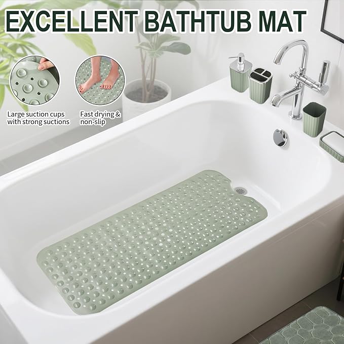 26PC Bathroom Accessories Set - Gorgeous Bathroom Set, Sage Green Bathroom Accessory Set, Shower Curtain Set with Bathtub Mats for Shower Tub, Trash Can & Soap Dispenser