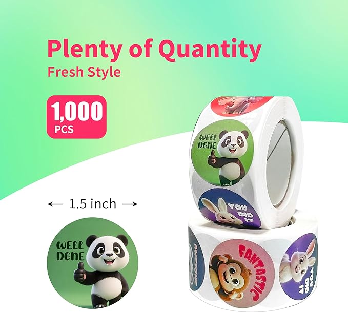 1000PCS Reward Stickers, Teacher Stickers for Kids Classroom 3D Animal Motivational Sticker for Kids to Earn as Good Job Sticker