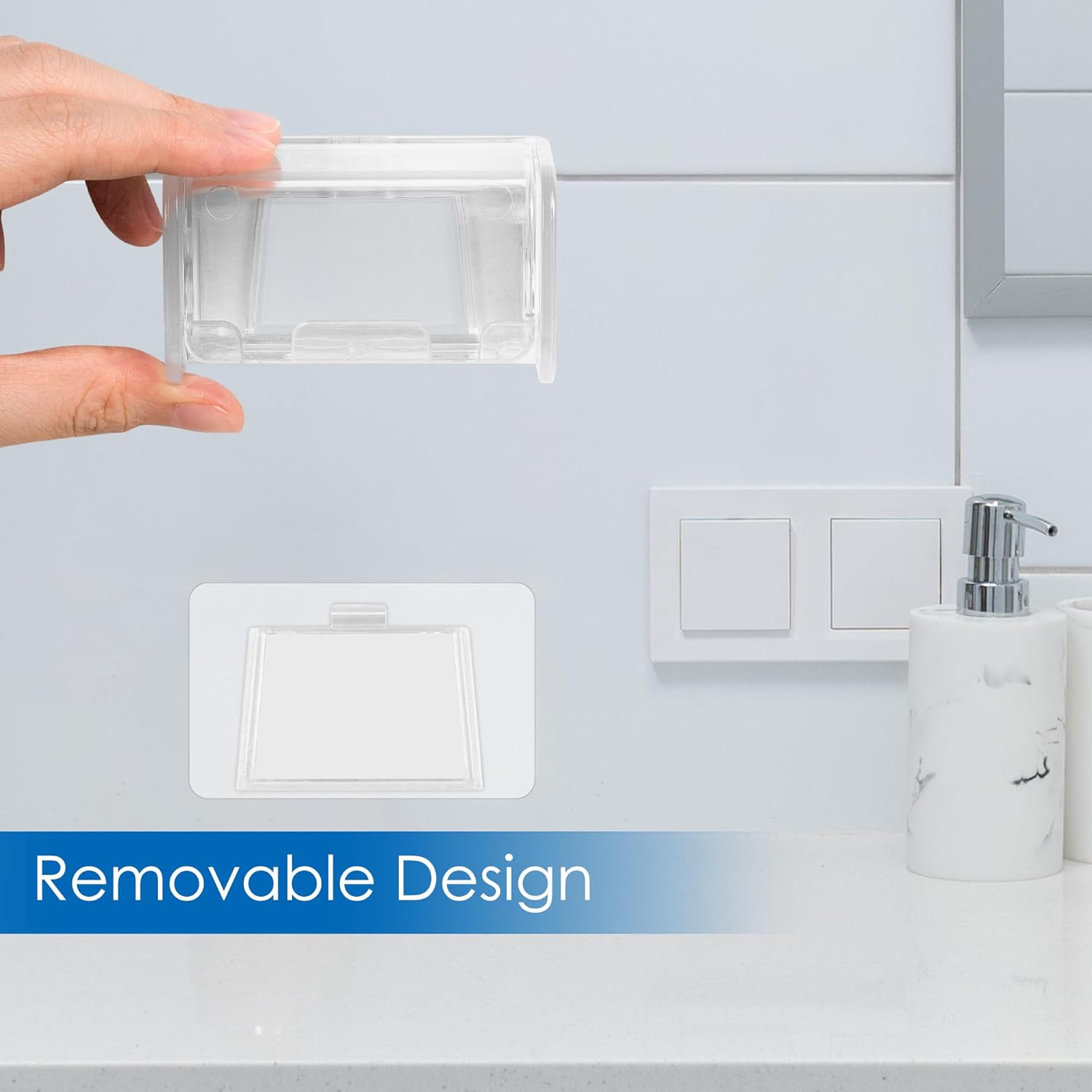 2 PCS Toothbrush Holder Wall Mounted with Cover for Bathroom, 2 Slots Toothbrush Storage Organizer for Shower, Self Adhesive Toothbrush Hanger Rack for Dorm, Cabinet (Clear)