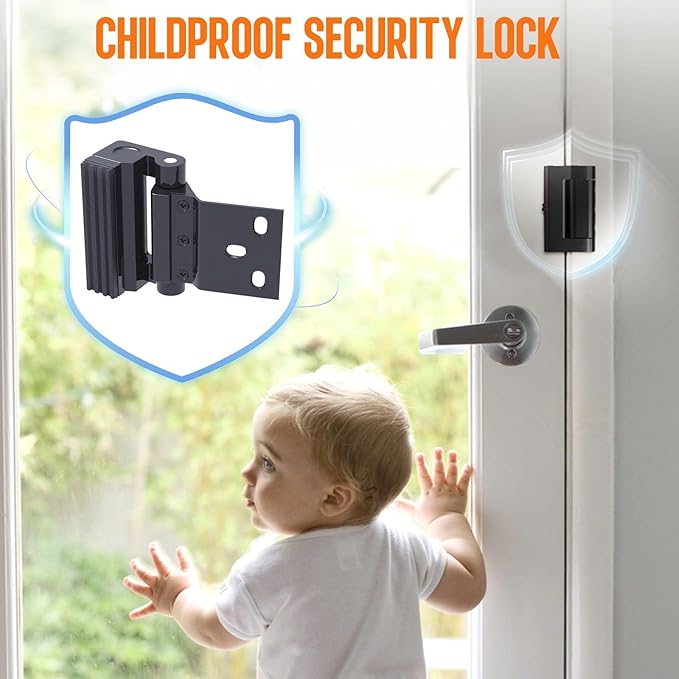 Home Security Door Reinforcement Lock - 800lbs Force Child Proof Flip Lock, Anti-Kick Portable Door Lock for Apartments & Travel, Extra Safety for Inward Swinging Doors from Inside (Black-1set)