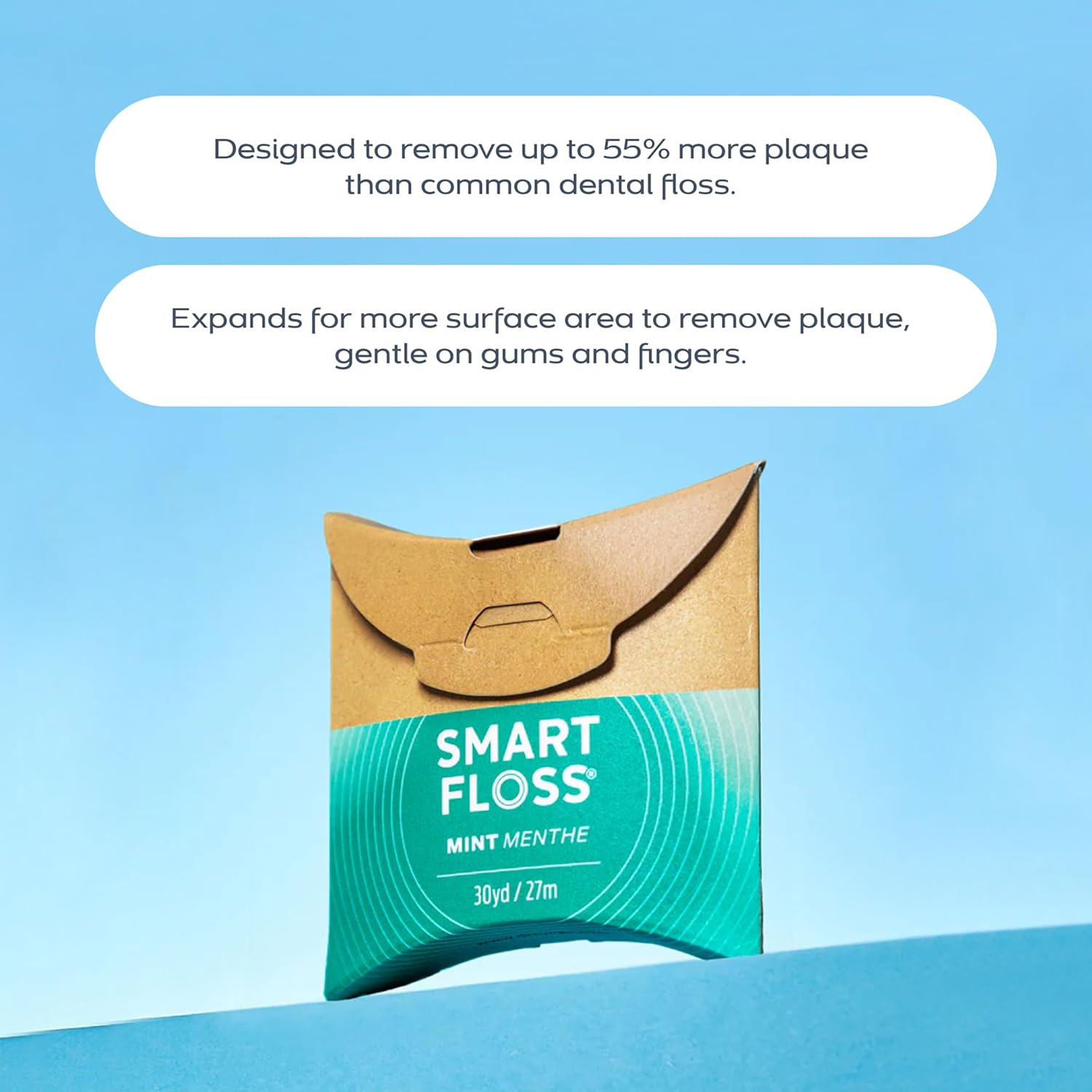 drTung's Smart Floss Mint for Teeth - Natural Expanding Dental Floss, Gentle on Tooth & Gums, Expands & Glides, PTFE & PFAS Free, Certified Organic Mint Essential Oils - Pack of 6