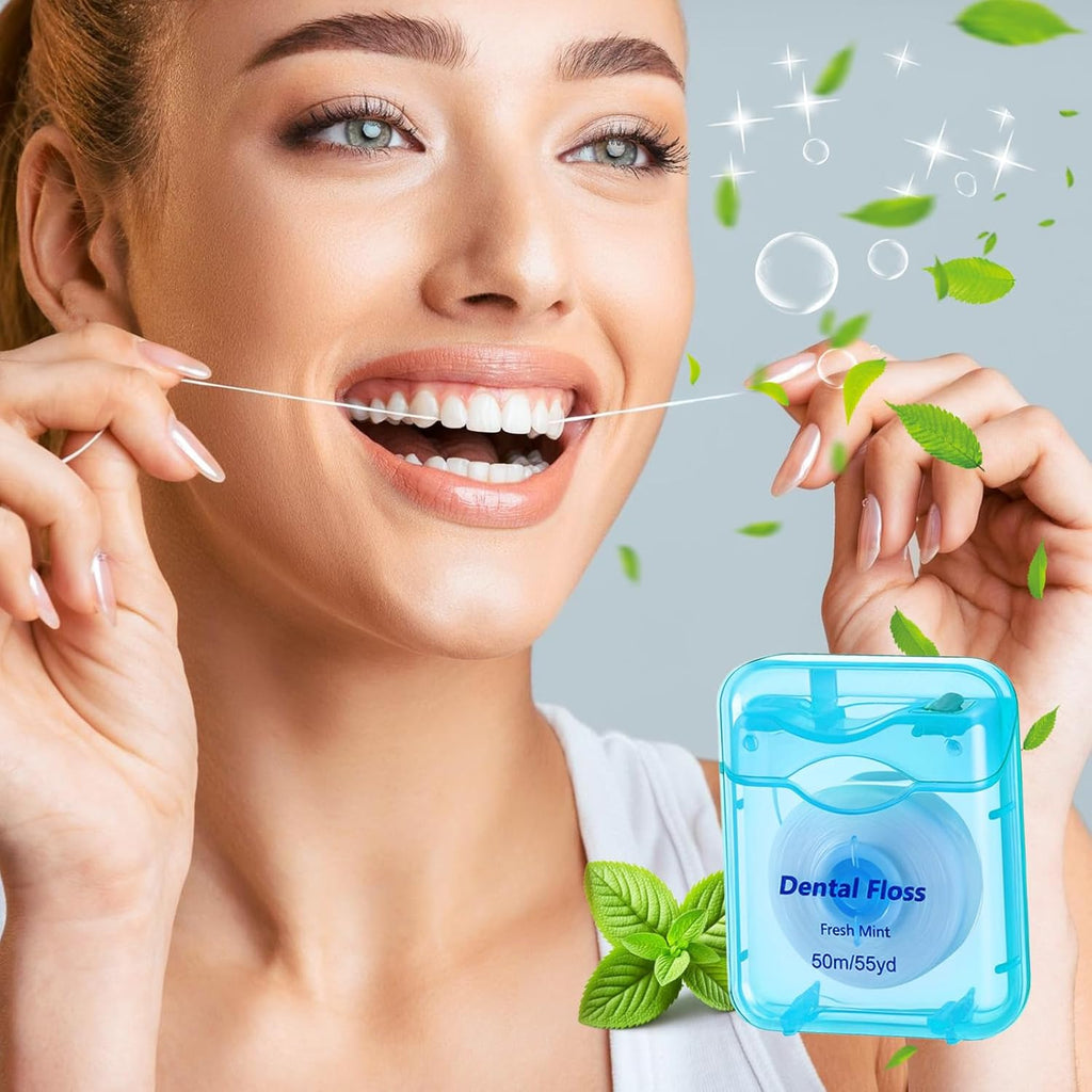 42Pack Dental Floss Bulk 50m Each Mint Travel Dental Floss, Mint Waxed Mini Travel Size Tooth Flosses Picks Pack Individually Wrapped for Oral Care Teeth and Gum Protection, Multicolor