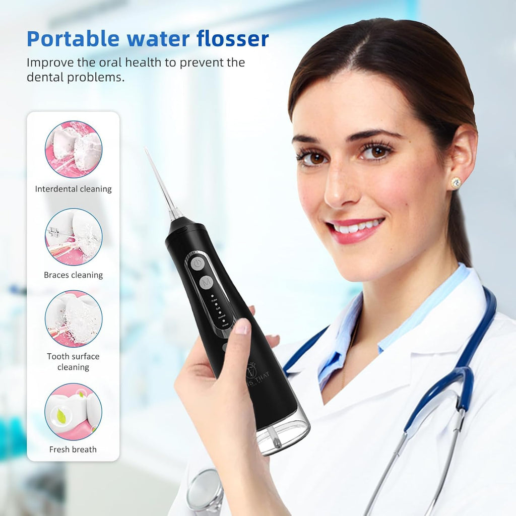 TTFM Electric Dental Water Flosser for Teeth Gums Braces, Dental Portable Oral Flosser, 4 Pressure Modes, 310ml Tank Capacity, Rechargeable IPX7 Waterproof Teeth Cleaner, Home Travel Waterflosser