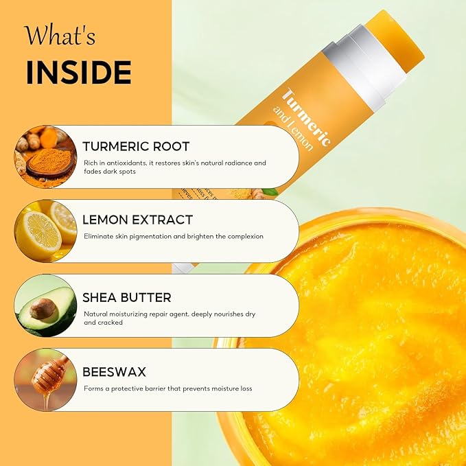 Natural Turmeric Scrub & Lip Balm for Dark Lips Set, Exfoliator to Nourish Lip, for Dry, Chapped, Dull, Dark Lips, Reduce Fine Lines