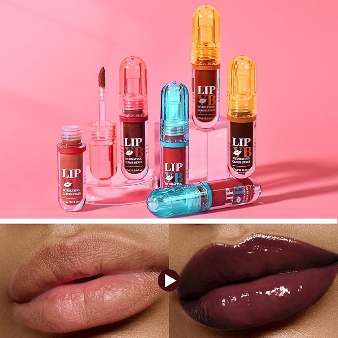 LIP VB Hydrating Gloss Stain – Lip Tint Gloss with 12HR Hydration Long-Lasting Moisture & Shine, Smooth Lip Stain with Glossy Finish, Non-Sticky, Rich Color for All Skin Tones (#1 HYDRA HONEY, 1)