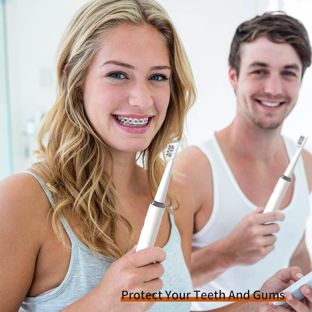 Y-Kelin V-Shaped Orthodontic Electric Toothbrush for Braces, Sonic Toothbrush with 2 Concave Replacement Heads and 2 Convex Replacement Heads, Soft Bristle, 5 Modes IPX7 Waterproof (White)