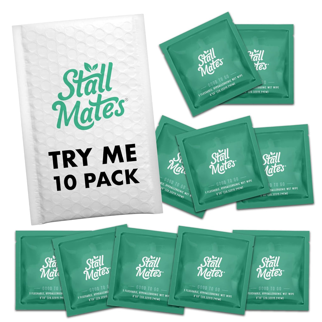 Stall Mates Wipes - Try Me Pack | Flushable Wipes | Individually Wrapped | Travel Friendly | Unscented with Vitamin-E & Aloe | (10 on-the-go singles)