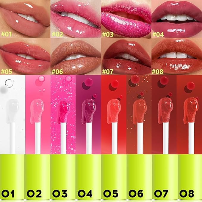Hydrating Lip Oil, Big Brush Head Lip Glaze Shiny Transparent Lip Glow Oil, Nourishing & Non-sticky Long Lasting Fresh Clear Smooth Lip Care Plumping Lip Oil (# 08)