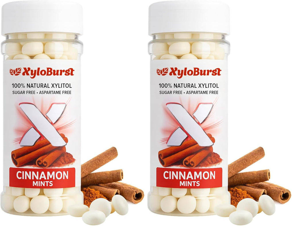 XyloBurst - Xylitol Mints | Sugar Free Breath Mints for Oral Health | Gluten Free, Vegan, Keto Friendly | Aspartame Free Mint | Cinnamon | 200 Count Jar (Pack of 2)