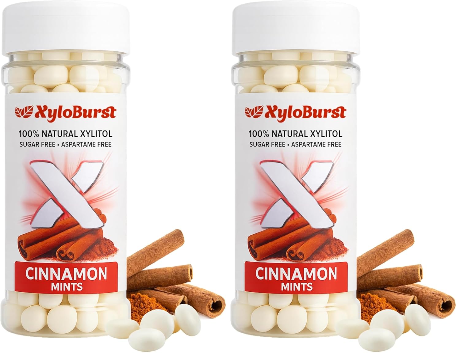 XyloBurst - Xylitol Mints | Sugar Free Breath Mints for Oral Health | Gluten Free, Vegan, Keto Friendly | Aspartame Free Mint | Cinnamon | 200 Count Jar (Pack of 2)