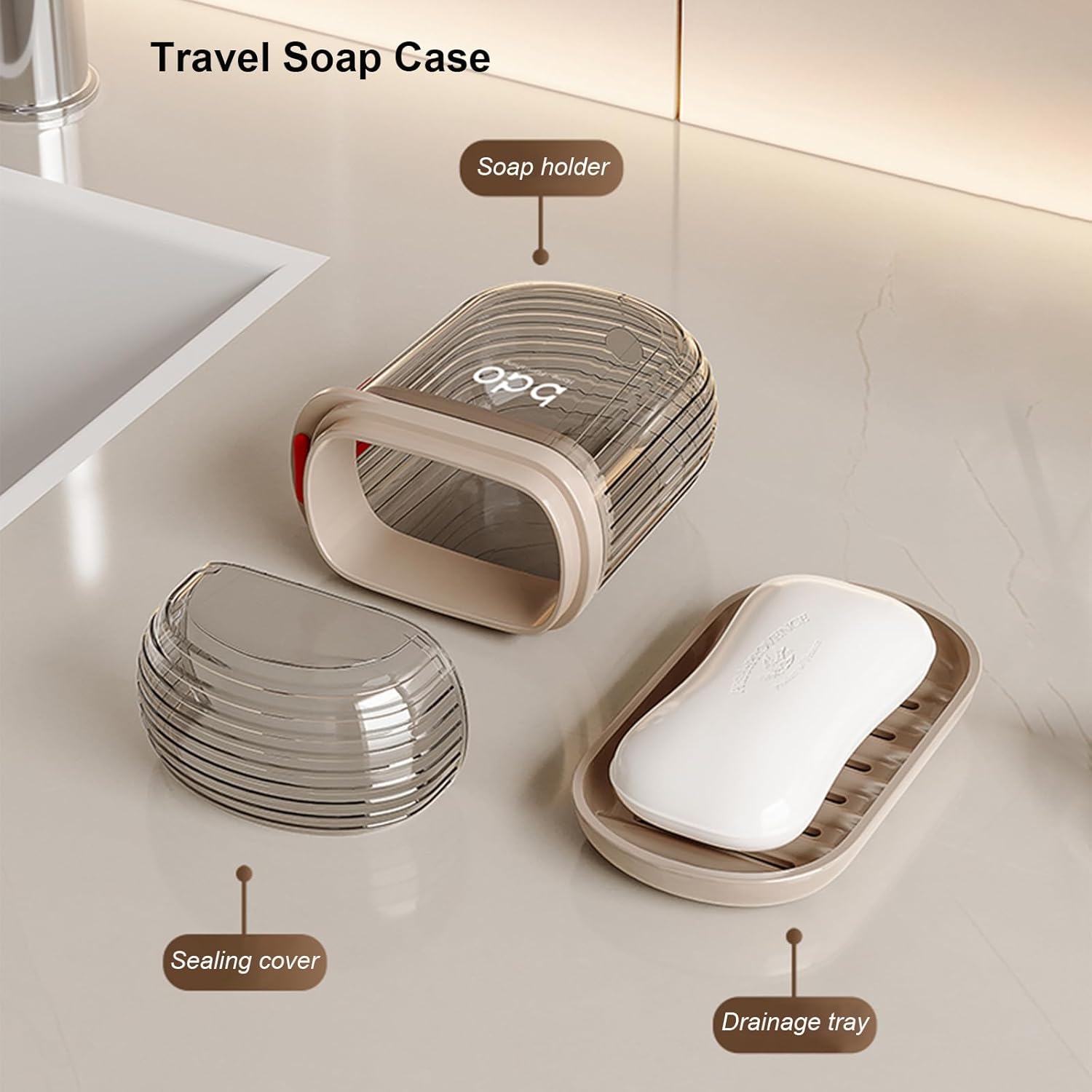 2Pcs Toothbrush Travel Case & Travel Soap Holder Dish Tray, Portable Clear Toothbrush Holders with Cover Leakproof Bar Soap Holder for Traveling School Camping Business Trip Bathroom