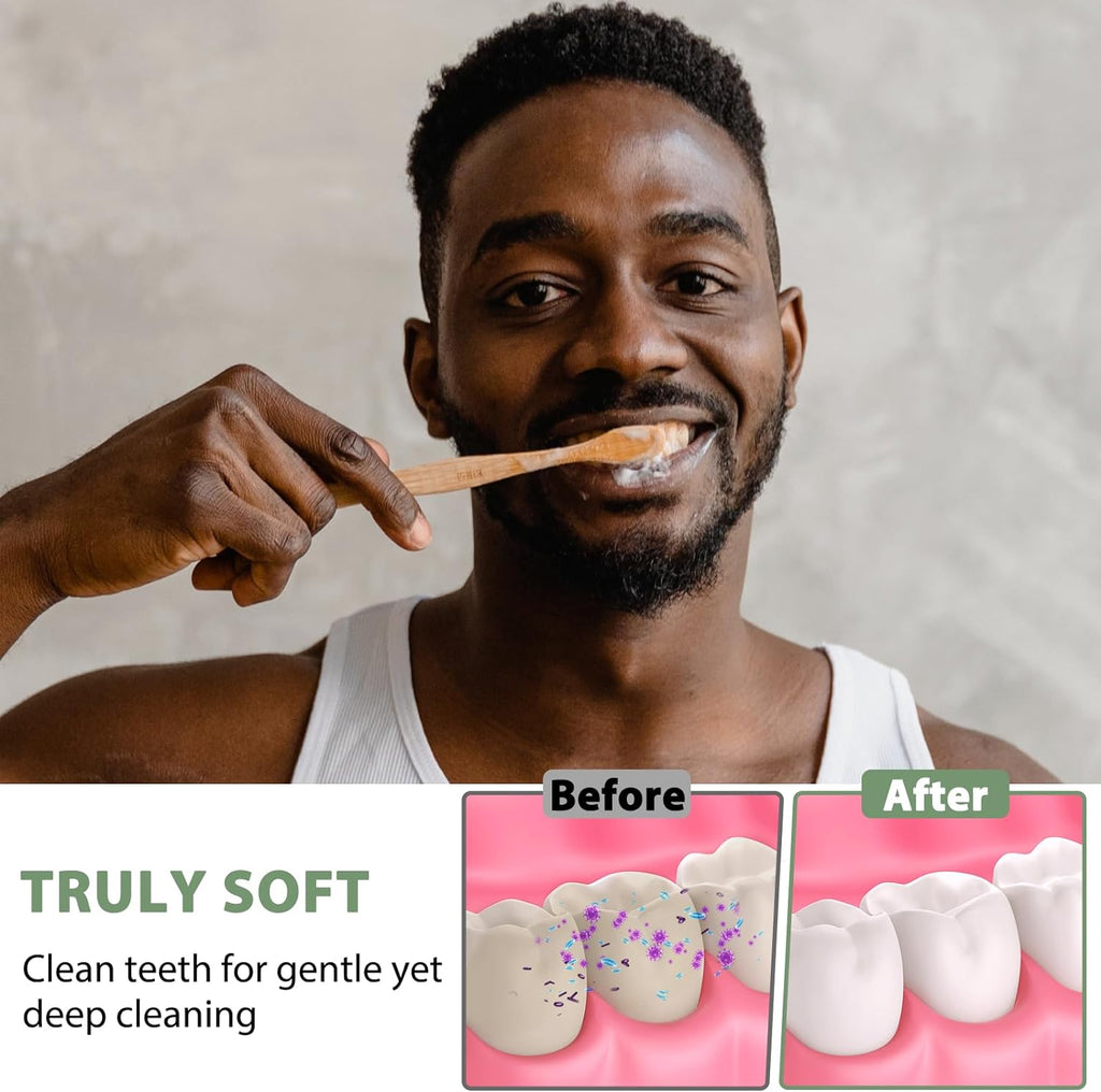 8 Count Bamboo Toothbrushes - BPA Free Soft Bristles Natural Toothbrush Set - Biodegradable & Compostable Eco-Friendly Wooden Toothbrush