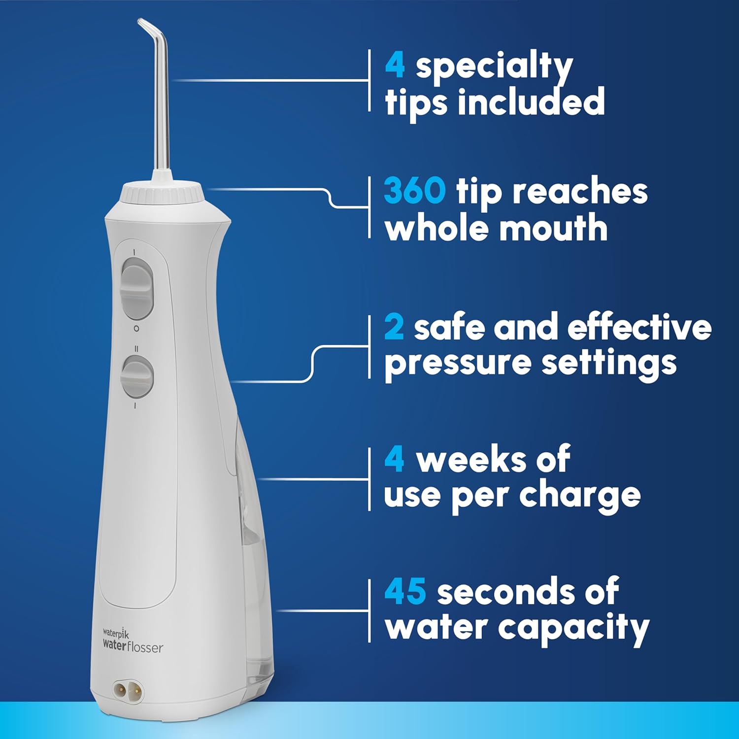 Waterpik Cordless Pearl Rechargeable Portable Water Flosser for Teeth, Gums, Braces Care and Travel with 4 Flossing Tips - ADA Accepted, WF-13 White, Packaging May Vary