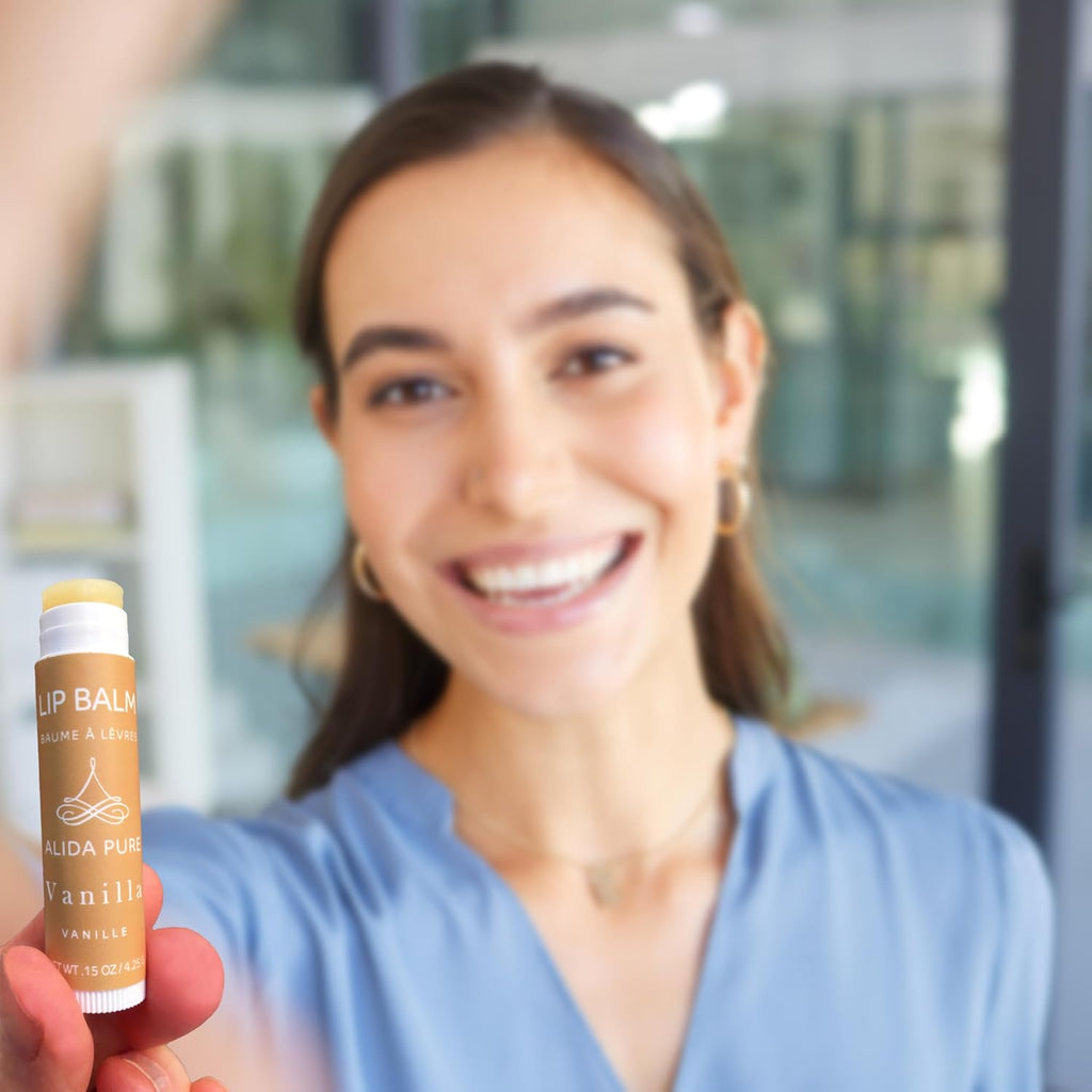 Vanilla Lip Balm Collection, Vegan Set, Beeswax Free, with Organic Jojoba and Avocado Oil, Vitamin E, Natural Moisturizer for Dry, Chapped Lips, 3 Tube Set