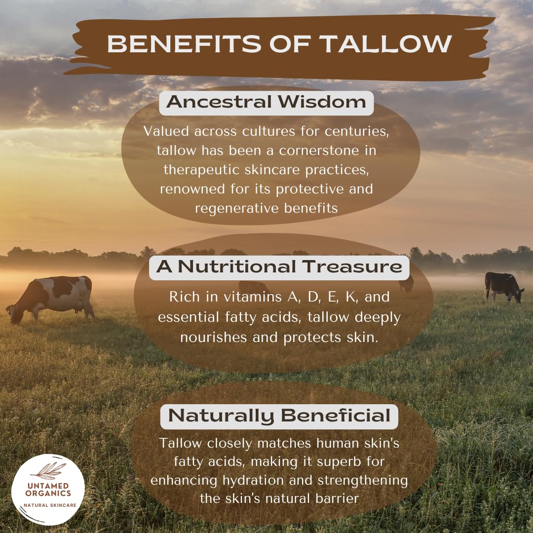 Pure Tallow Lip Balm | 100% Grass-Fed Beef Tallow and Organic Beeswax | Moisturizing Lip Care for Dry, Chapped Lips | Hypoallergenic, Fragrance-Free | Handcrafted in USA | 4-Pack