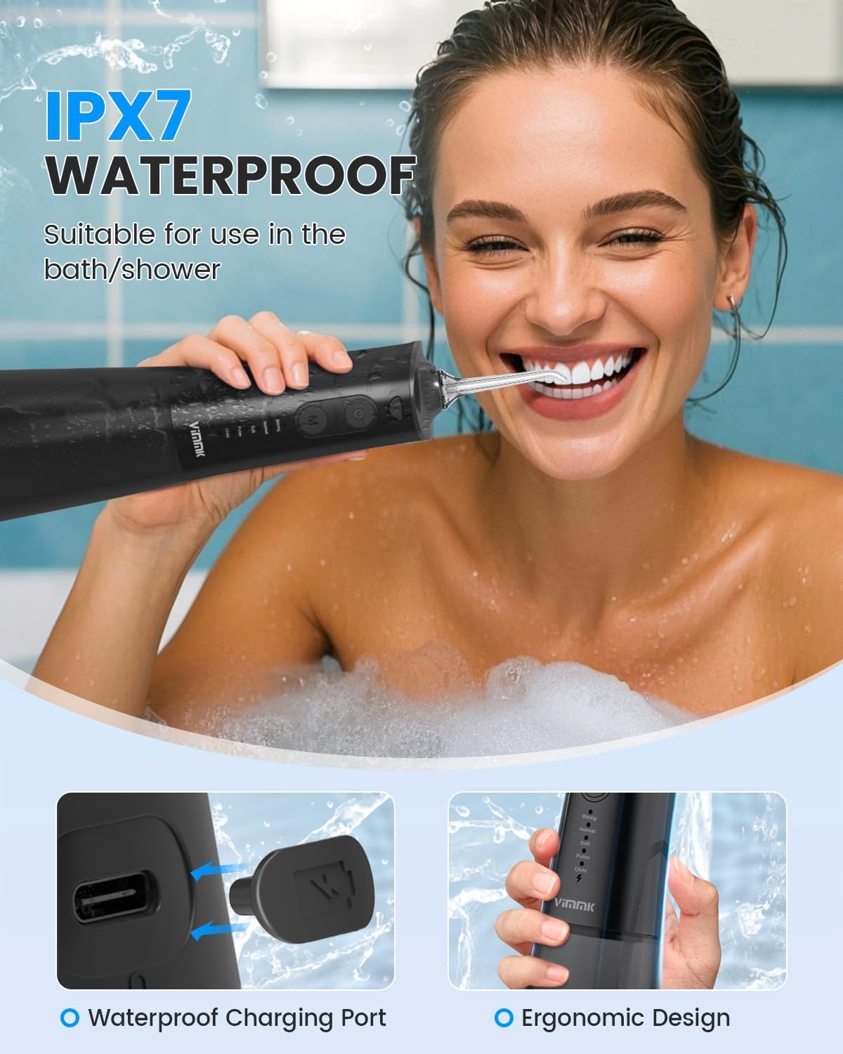 Water Flosser, Cordless Water Dental Flosser, 9 Jet Tips 5 Modes 300ML IPX7 Waterproof, Portable Rechargeable Oral Irrigator for Home Travel - Gums, Orthodontic, Braces Care - Black