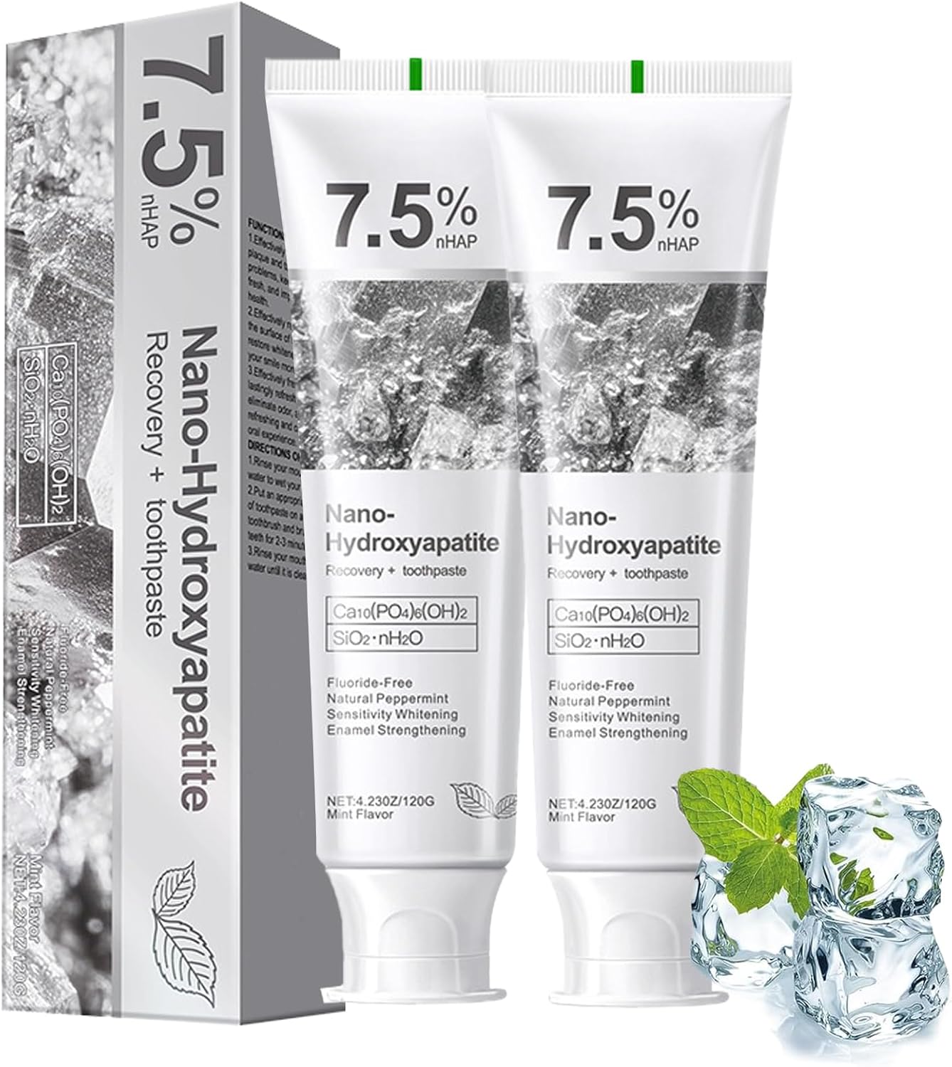 2Pcs Hydroxyapatite Toothpaste, Deep Cleaning Toothpaste, Advanced Enamel Protection, Fluoride-Free Formula with Gentle Mint, for Sensitive Teeth (120g)