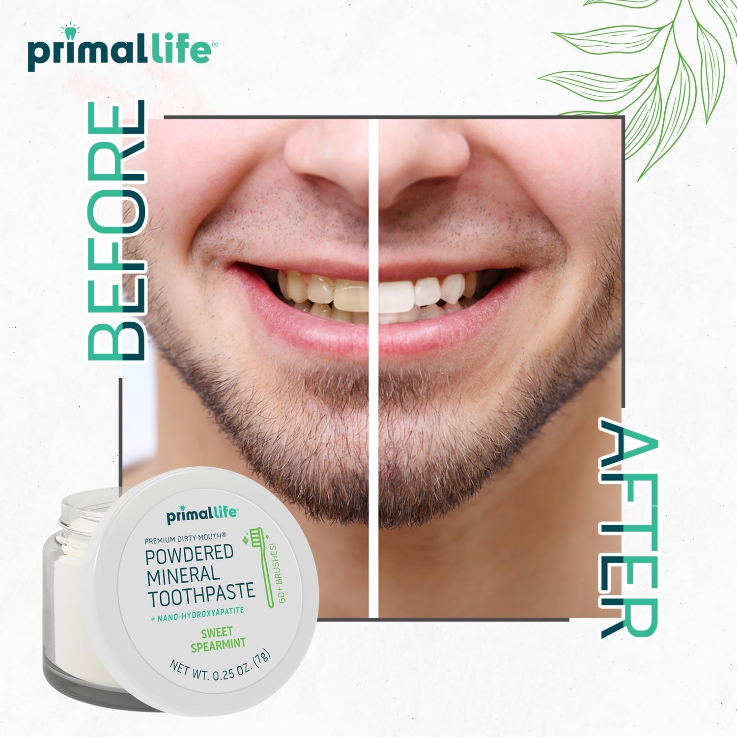 Primal Life Organics - Dirty Mouth Toothpowder, Tooth Cleaning Powder, Flavored Essential Oils with Natural Kaolin & Bentonite Clay, Good for 60+ Brushings, Organic, Vegan (Sweet Spearmint, 0.25 oz)