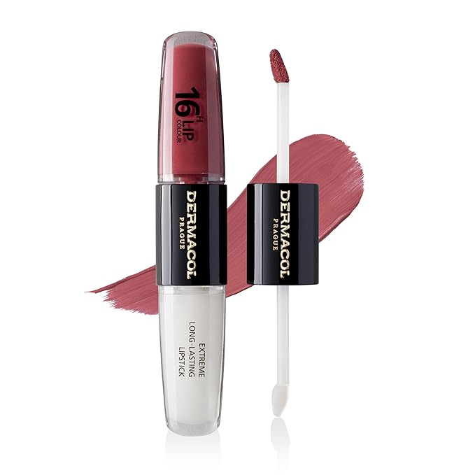 Dermacol NEW 16-Hour Lip Colour, Highly Pigmented Glossy Lip Stain, Two-Phase Lip Plumper Gloss, Kissproof Lip Makeup Products with Matte and Glitter Finish, n.35