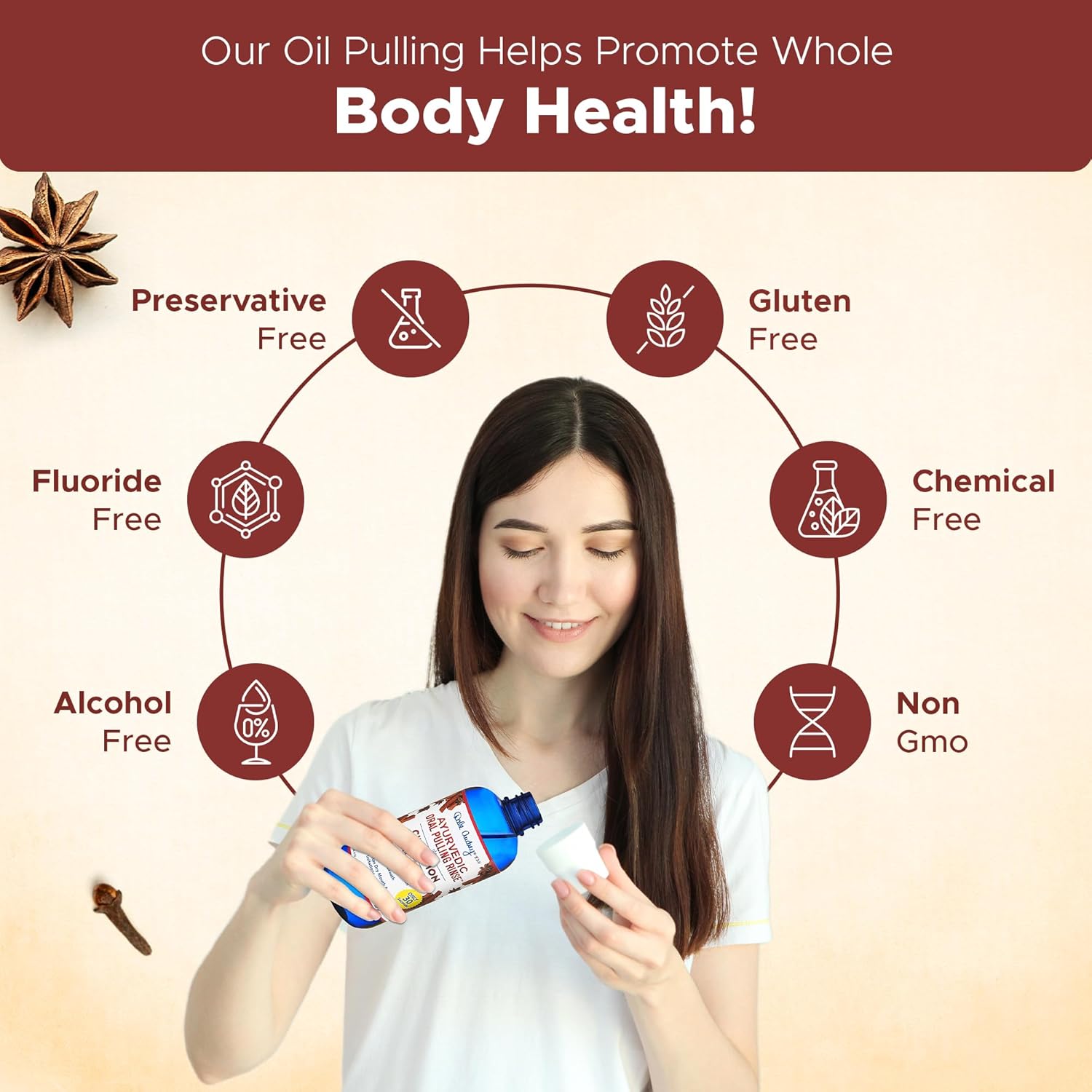 Oil Pulling for Teeth and Gums | Made in USA Cinnamon Flavored Organic Sesame | Ayurvedic Oil Pulling Rinse to Whiten Your Teeth & Freshen Your Breath | Alcohol Free Fresh Breath Mouthwash-8 FL Oz