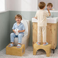 AmazerBath Toilet Stool for Toddler Potty Training, 3-in-1 Sturdy Bamboo One Step Squat Poop Foot Stool, Non-Slip Baby & Kids Potty Step Stool for Bathroom Sink, Kitchen Counter, Bedroom, Closet, 9"