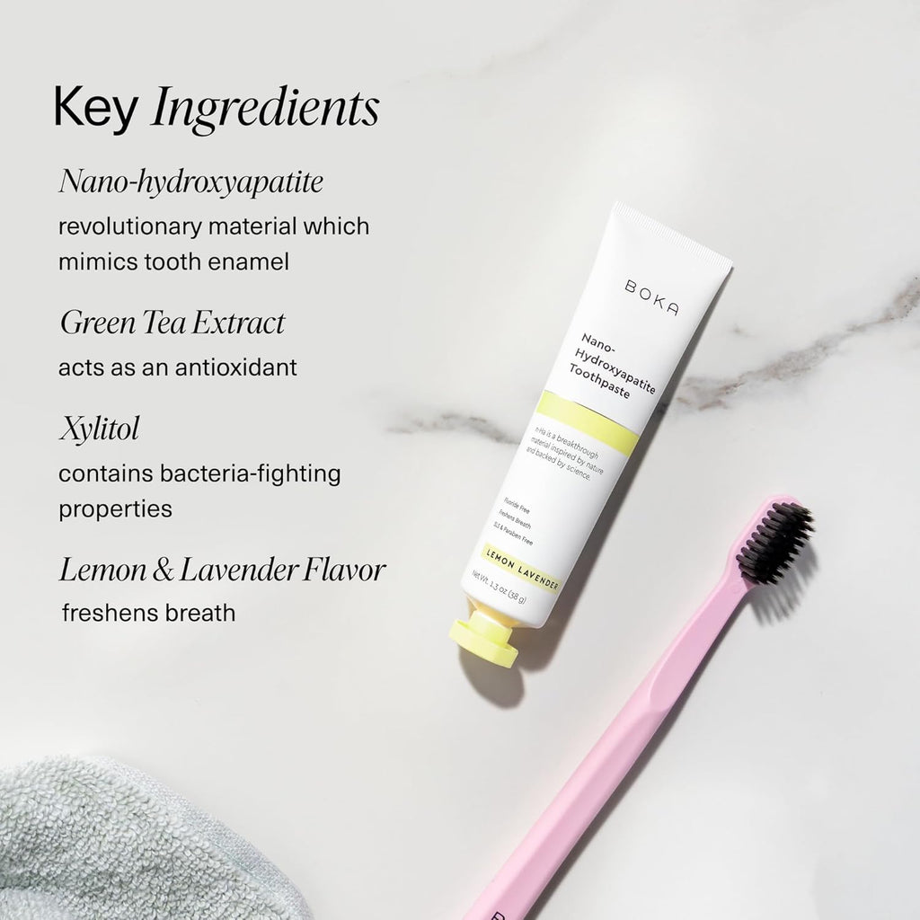 Boka Fluoride Free Toothpaste, Nano Hydroxyapatite Toothpaste, Appropriate for Sensitive Teeth - for Adult, Kids Oral Care - Lemon Lavender Flavor, 1.3 Fl Oz 2Pk US Manufactured