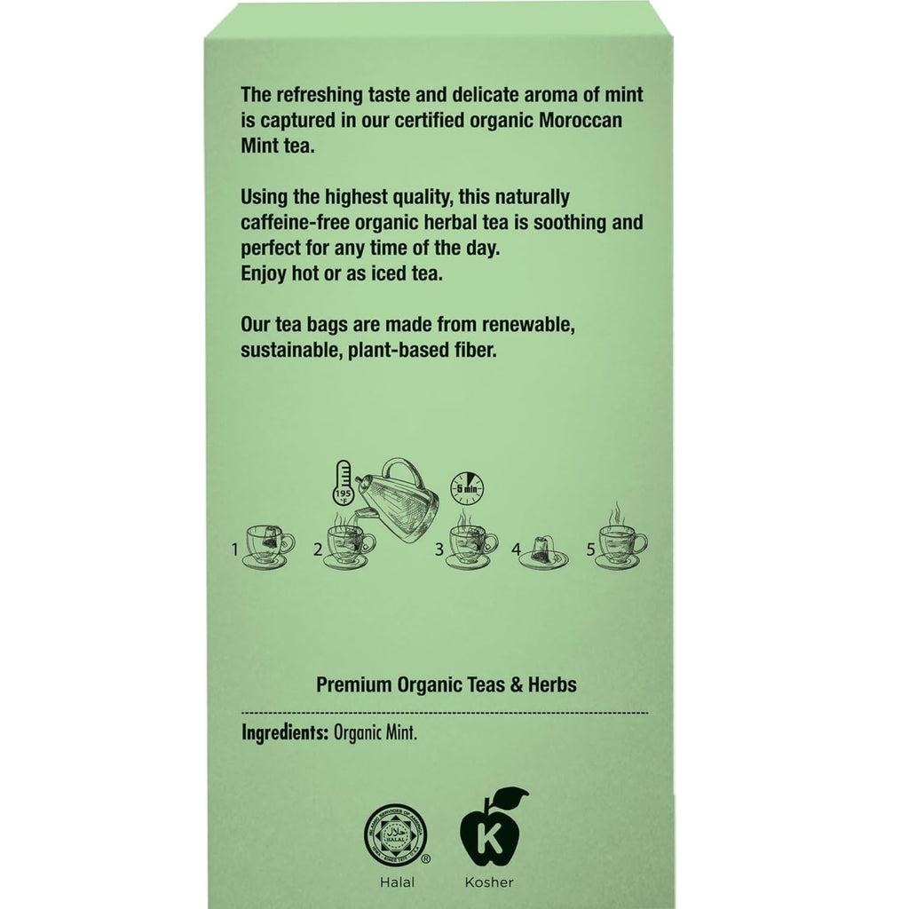 Sadaf Organic Moroccan Mint Tea - Mint Tea Bags - Ideal for Hot or Iced Tea - Organic Herbal Tea - Kosher - 18 Wrapped Tea Bags