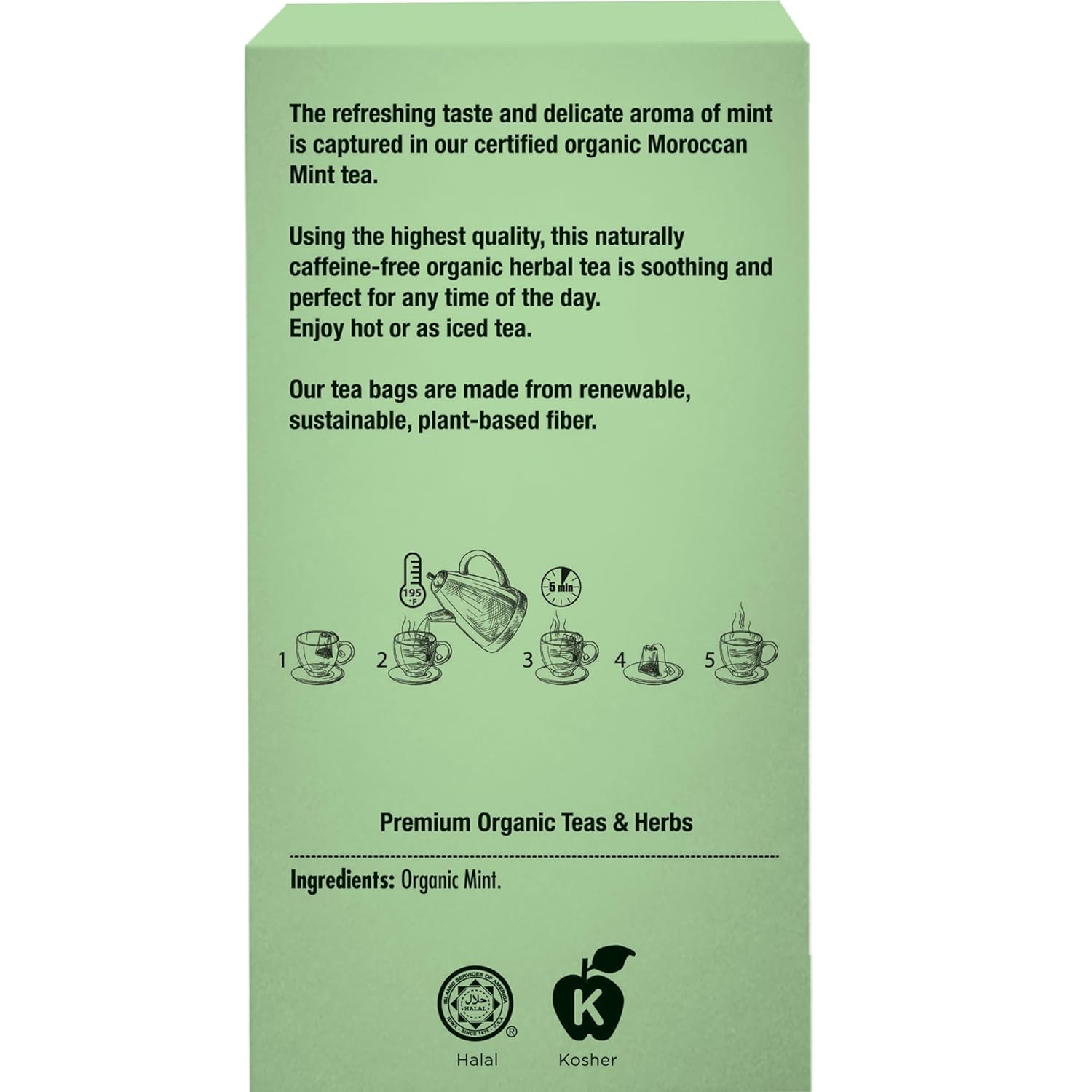 Sadaf Organic Moroccan Mint Tea - Mint Tea Bags - Ideal for Hot or Iced Tea - Organic Herbal Tea - Kosher - 18 Wrapped Tea Bags