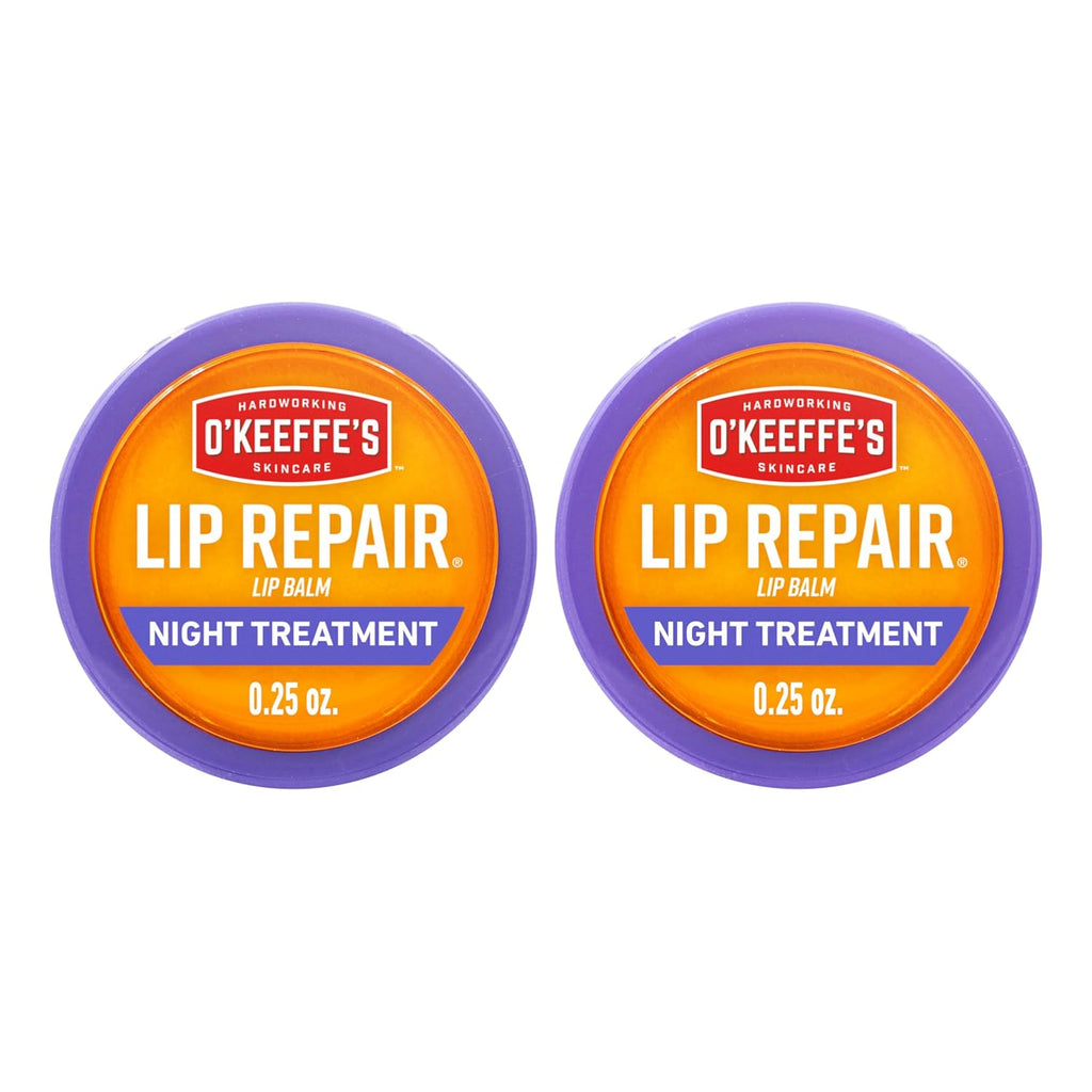 O'Keeffe's Lip Repair Night Treatment Lip Balm for Dry, Cracked Lips - 0.25 Ounce Jar (2 Pack) - Moisturizer for Extremely Cracked, Dry Lips