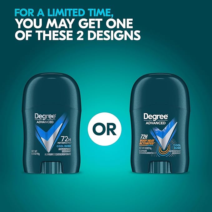 Degree Men Travel Deodorant, Bulk, Cool Rush 18-Pack – 72H Body Heat Activated Mini Antiperspirant, 0.5 Oz Ea