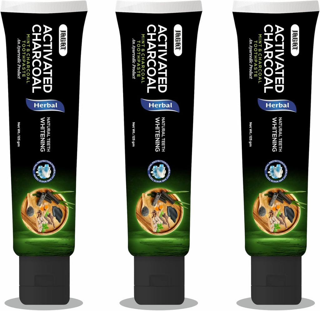 Jagat Activated Charcoal Toothpaste Pack of 3 – Teeth Whitening Tooth Paste with Charcoal Flavor, Fluoride Free Toothpaste for Adult, Natural Travel Tooth Paste, Vegan, Non Toxic, Gluten Free
