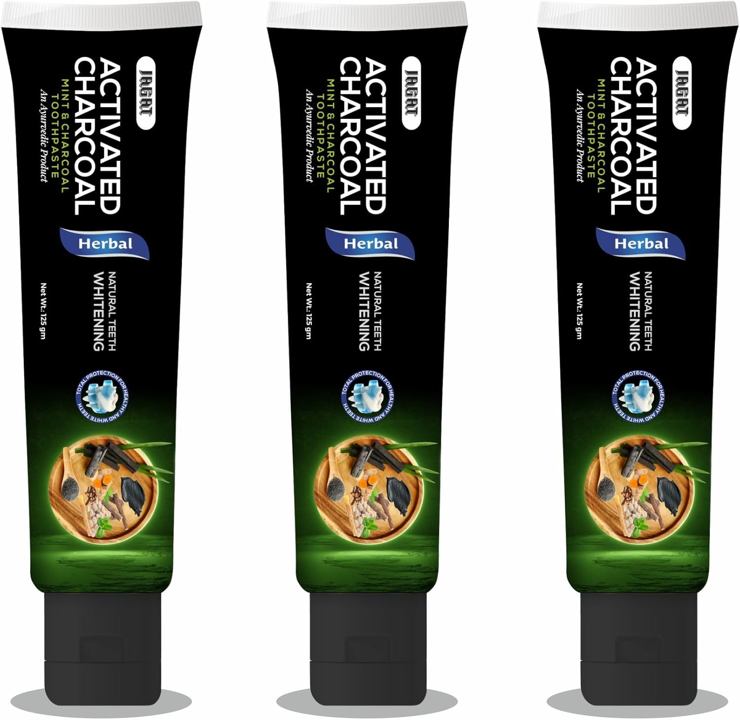 Jagat Activated Charcoal Toothpaste Pack of 3 – Teeth Whitening Tooth Paste with Charcoal Flavor, Fluoride Free Toothpaste for Adult, Natural Travel Tooth Paste, Vegan, Non Toxic, Gluten Free
