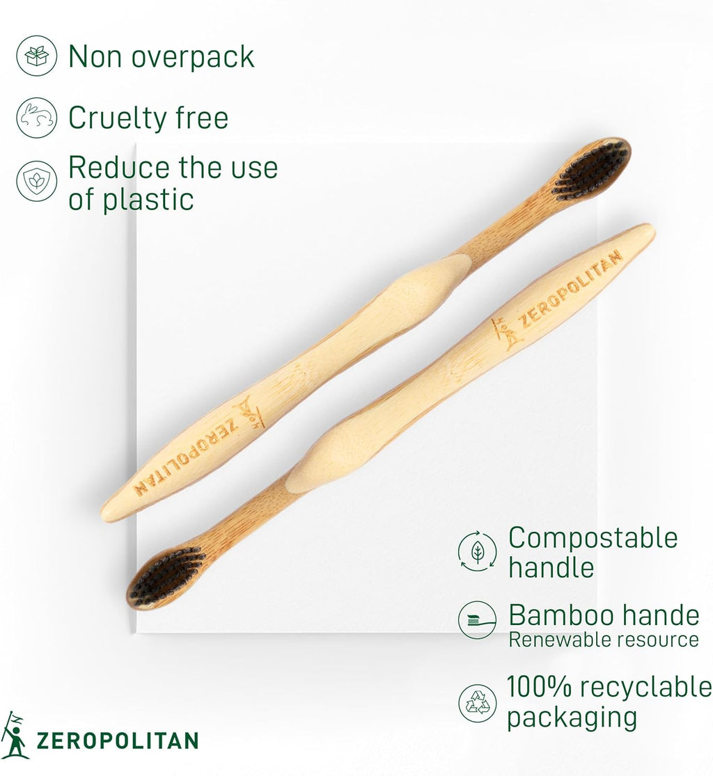 Eco-Friendly Bamboo Toothbrush Set of 4 - Soft Bristle Toothbrush with Ergonomic Handles & Charcoal Bristles – Low Waste & Biodegradable Personal Care Essentials