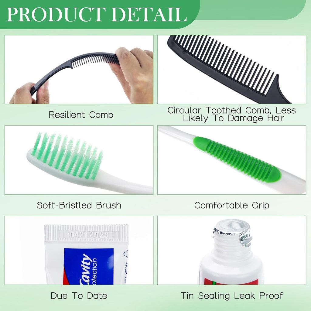 10 Set Personal Care Travel Toiletries Sets Bulk,7-in-1 Disposable Toothbrushes with Toothpaste and Floss,Comb,Soap,Cover,Zip Bag Toiletry Travel Toothbrush Kit for Homeless,Hotel,Charity