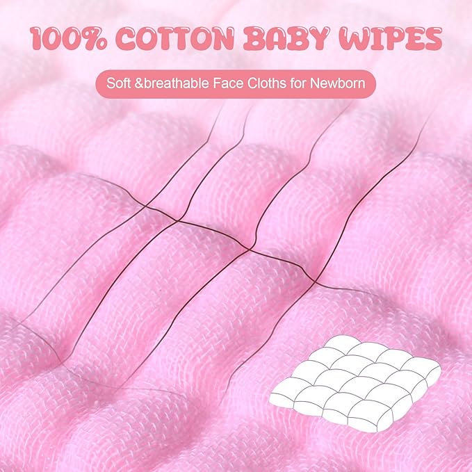 Breling 20 Pcs Baby Muslin Washcloth 12 x 12 Inch 100% Cotton Soft and Absorbent Muslin Washcloth Burp Cloth Wipe Newborn Face Towel for Baby Boy Girl Sensitive Skin(Powder Pink, White, Pink)