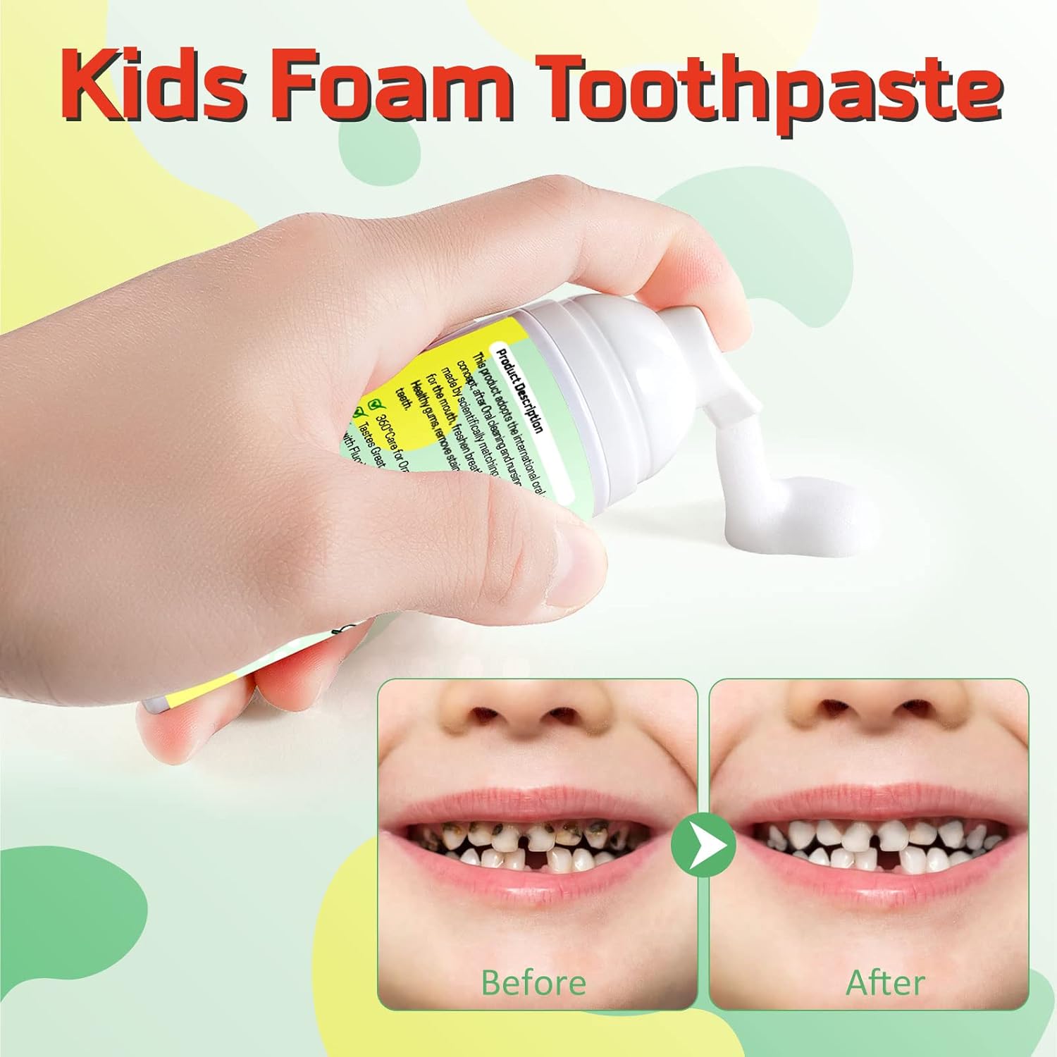 Kids Foam Toothpaste 2 Pack, Foam Toothpaste with Low Fluoride, Toddler Toothpaste for U Shaped Toothbrush Electric Toothbrush, Kids Toothpaste for Ages 3 Plus(Watermelon+Blueberry)