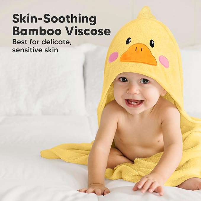 KeaBabies Hooded Baby Towel for Newborn - Viscose Derived from Bamboo Large Baby Bath Towels with Hood for Boys, Girls, Toddler, Extra Absorbent & Soft Newborn Bath Essentials (Duck, Petite)