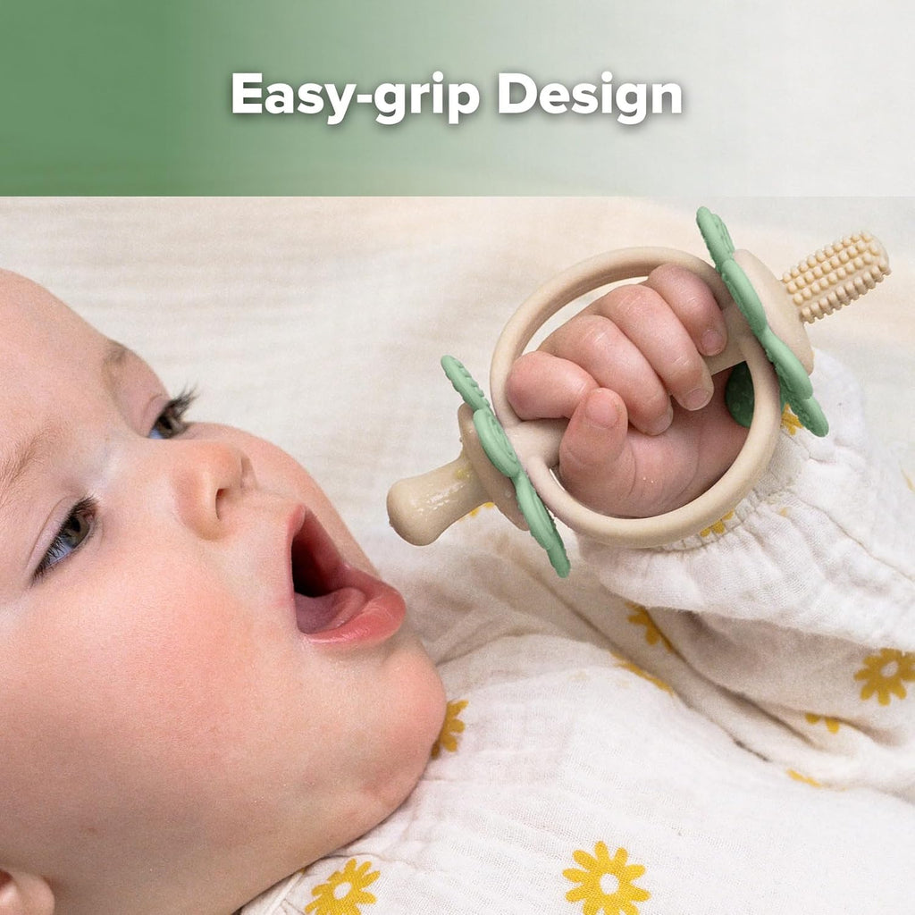 haakaa Silicone Baby Teething Toys,Nipple-Shaped End for Gum Massage,360° Baby Toothbrush Head for Self-Brushing Training,Easy to Grip-Pea Green