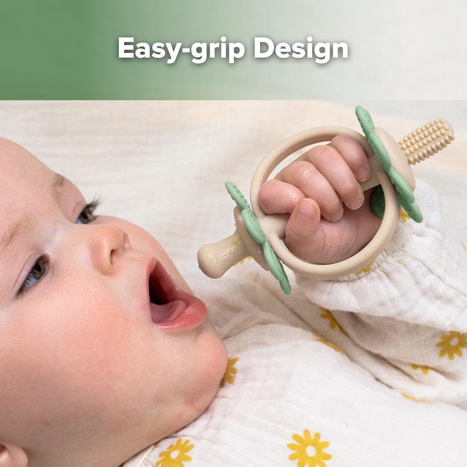 haakaa Silicone Baby Teething Toys,Nipple-Shaped End for Gum Massage,360° Baby Toothbrush Head for Self-Brushing Training,Easy to Grip-Pea Green