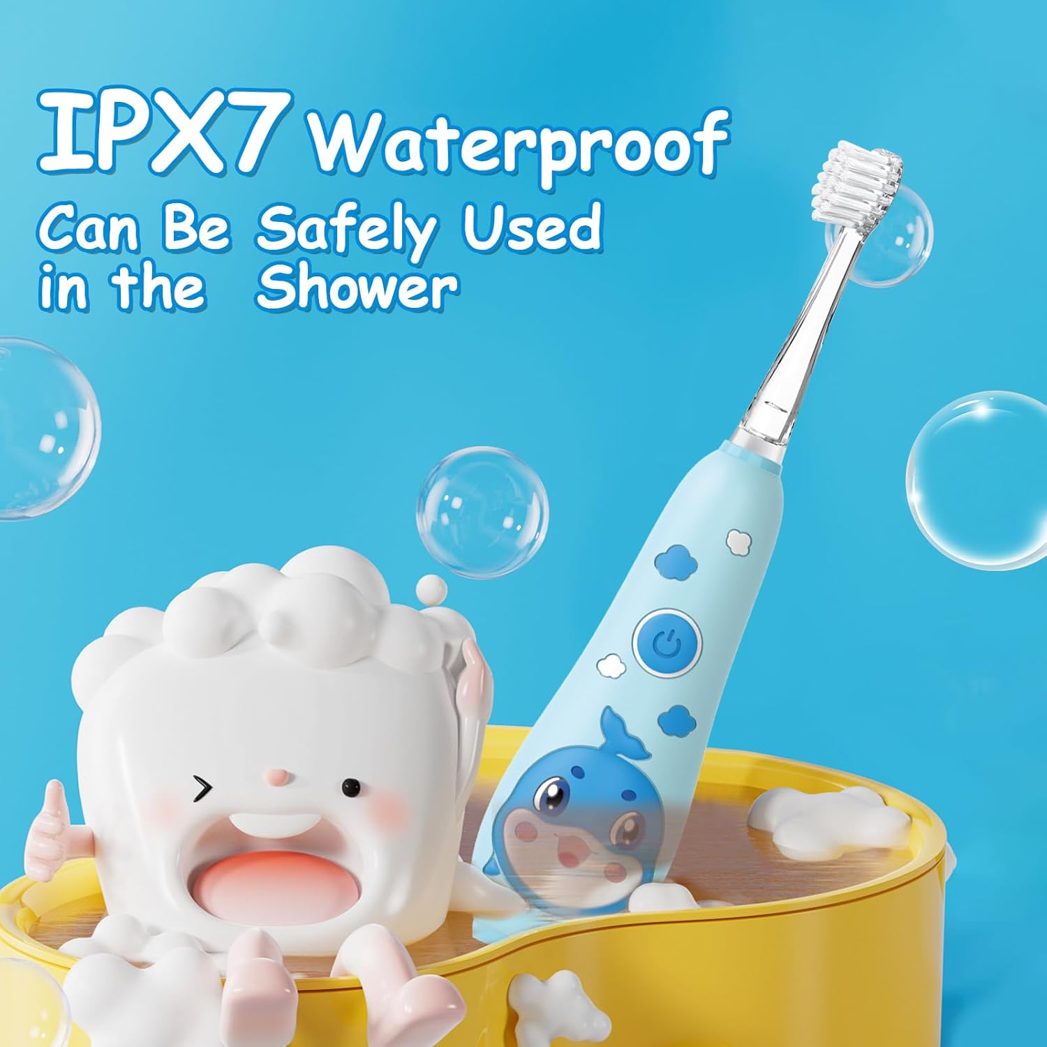 teeteck Electric Toothbrush for Kids - Toddler Electric Toothbrush with Magnetic Charging, Includes 2 Brush Heads, Magnetic USB Charging Cable for Ages 1-6 Boys Girls (Blue)