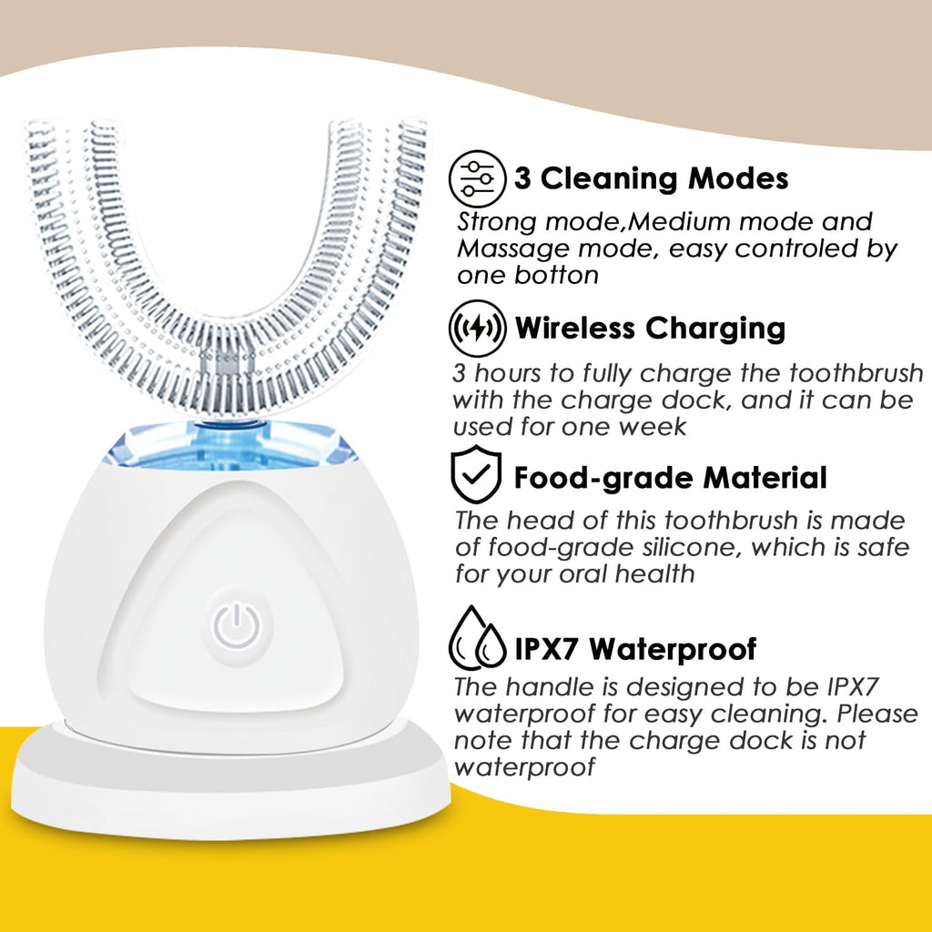360 Ultrasonic Toothbrush, Automatic Toothbrushes Auto Sonic Tooth Brush, Teeth whitening Brush with Timer & Wireless Charging 360° Ultrasonic Electric Toothbrush for Adult