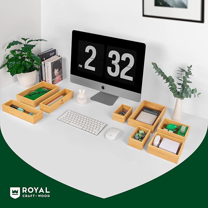 ROYAL CRAFT WOOD Bamboo Jewelry Organizer Box & Chests Set - Versatile Storage Solution for Makeup, Jewelry, and Bathroom Essentials (8 Boxes)